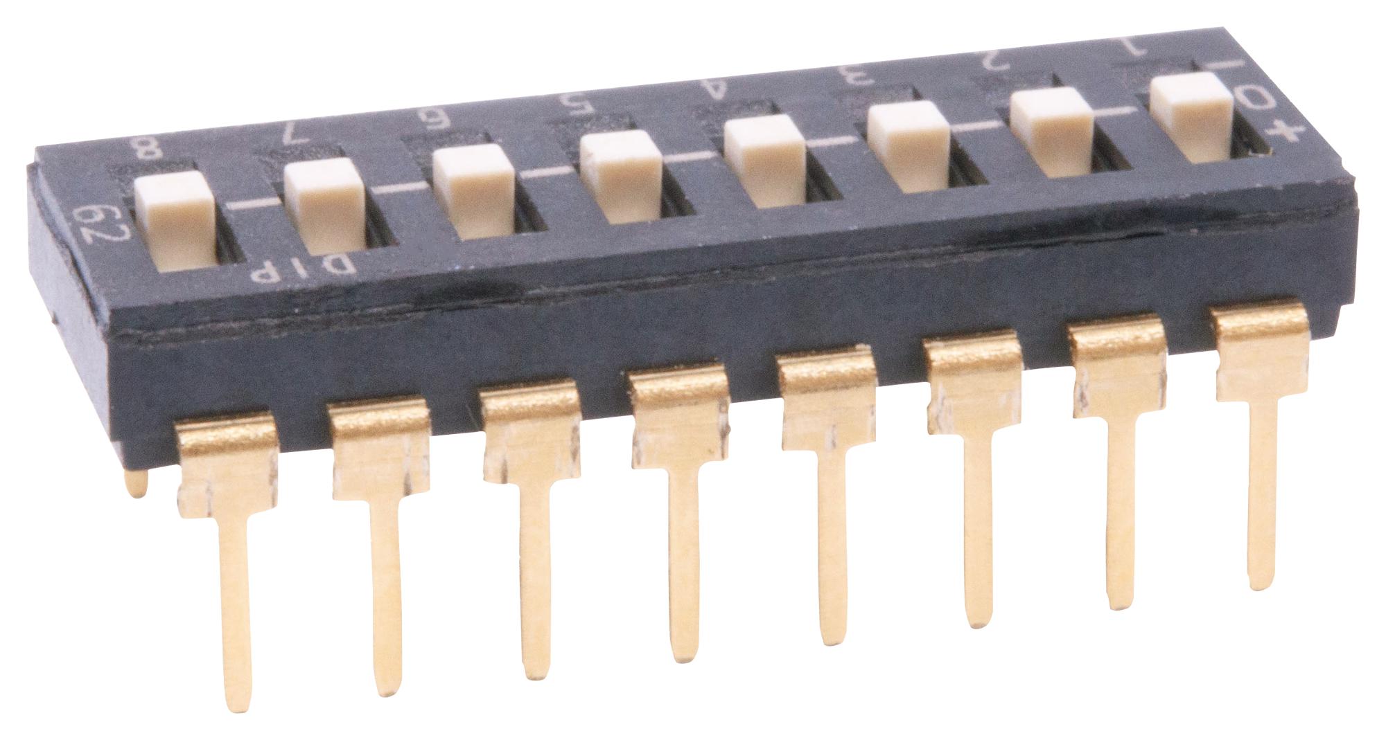 E-Switch Kad10Lhgt Dip Switch, 10Ckt, Spdt, 0.025A, 24V, Th