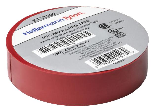 Hellermanntyton Etst662 Elect Tape, Pvc, Red, 20.12M X 19.05Mm