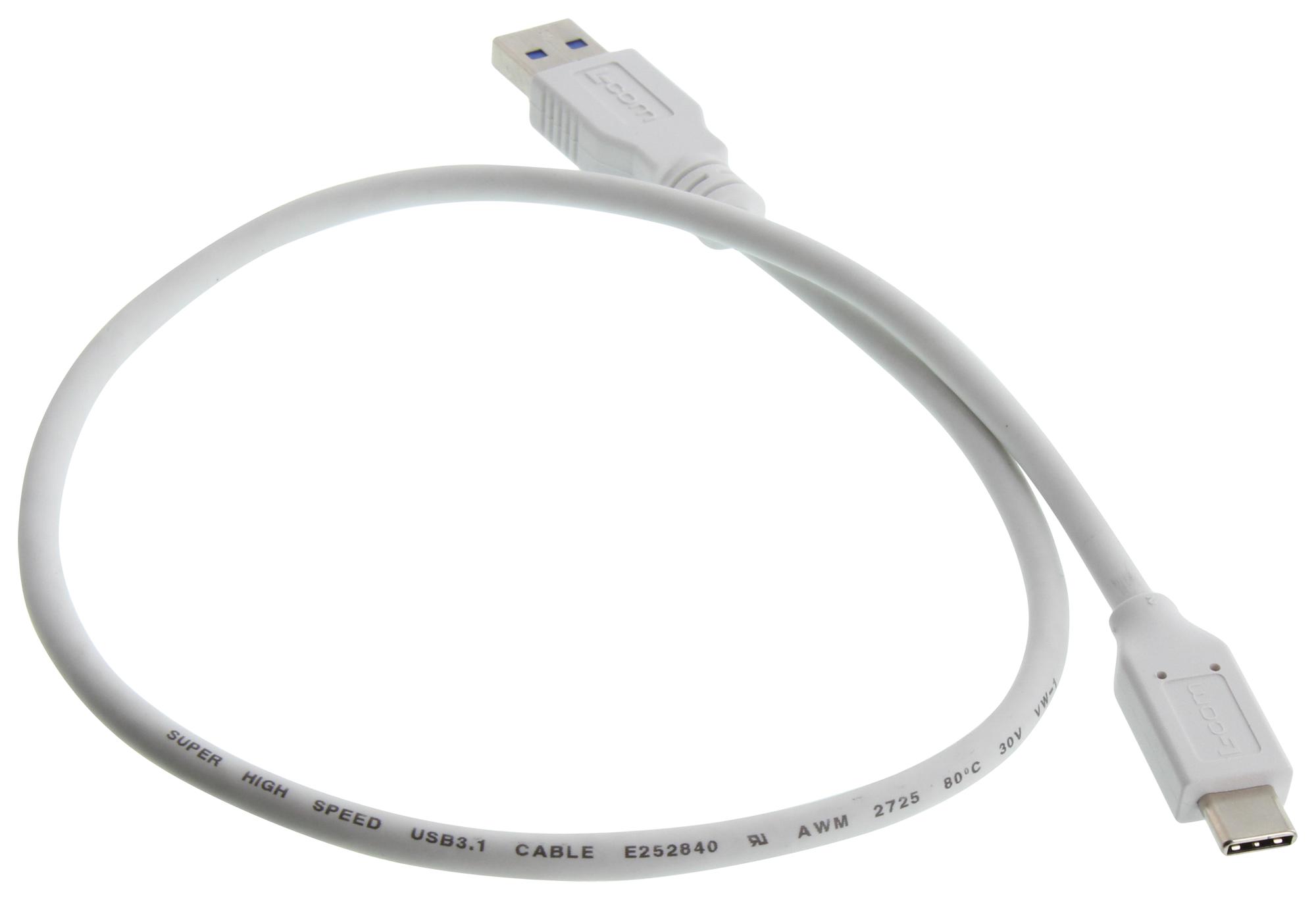 L-Com U3A00063-05M Usb Cable, 3.0 A Plug-C Plug, Wht, 19.7