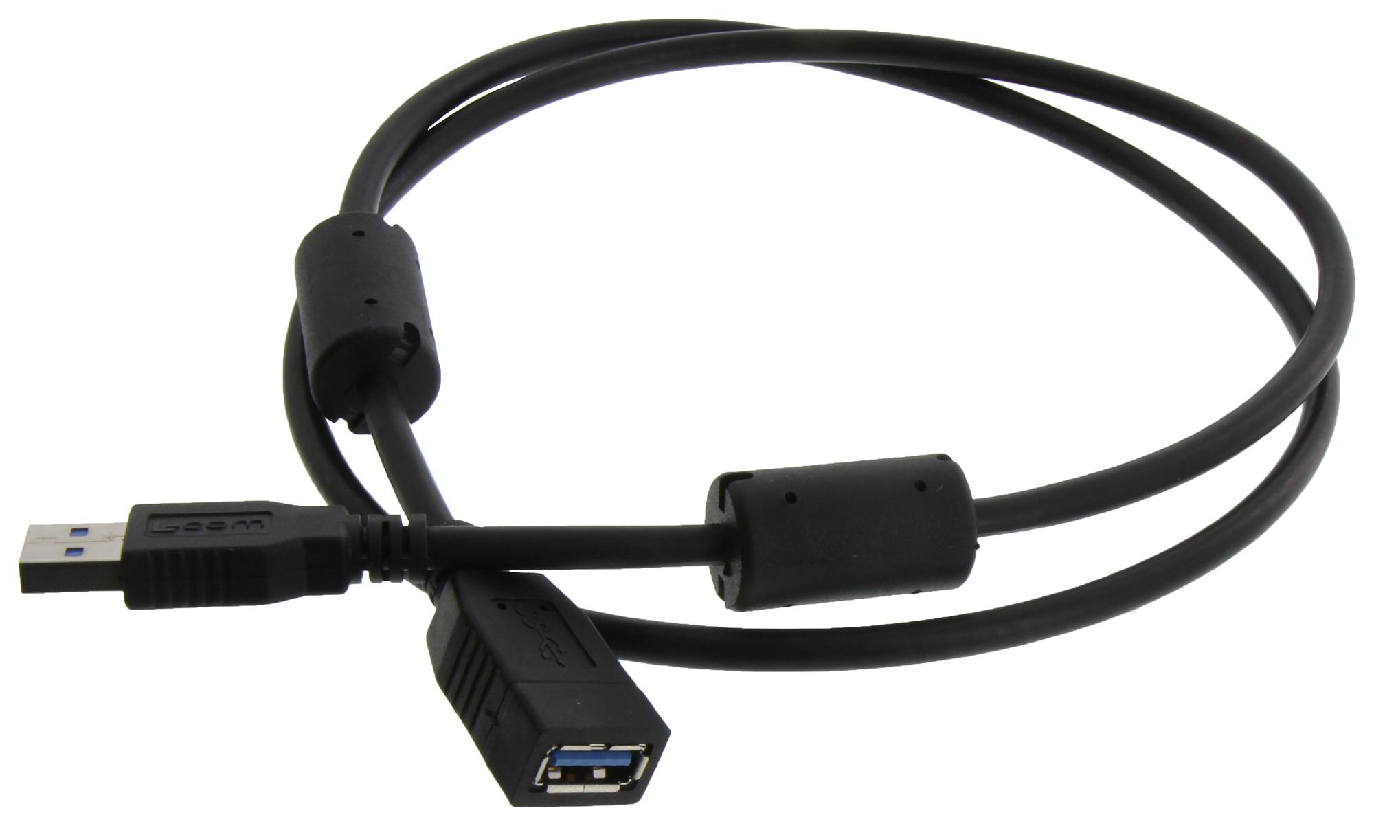 L-Com U3A00086-1M Usb Cable, 3.0 A Plug-A Rcpt, Blk, 3.3Ft