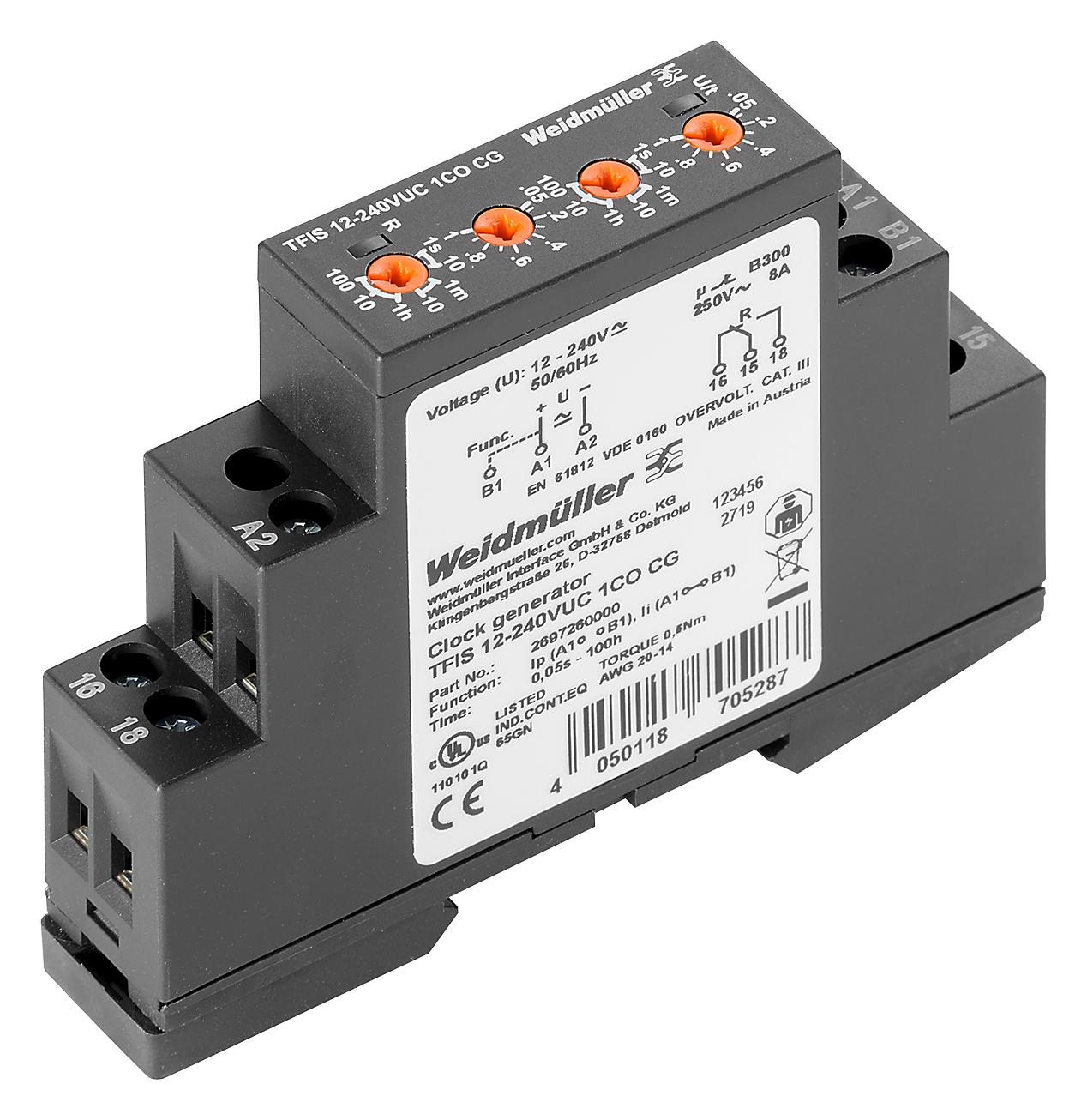 Weidmuller 2697260000 Time Delay Relay, Repeat Cycle/8A/250Vac