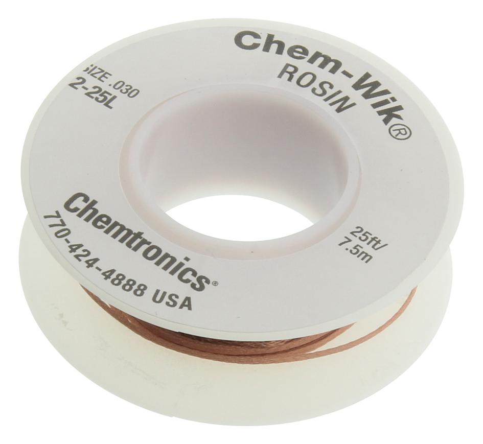 Chemtronics 2-25L Braid, Desoldering, Rosin, 25Ft